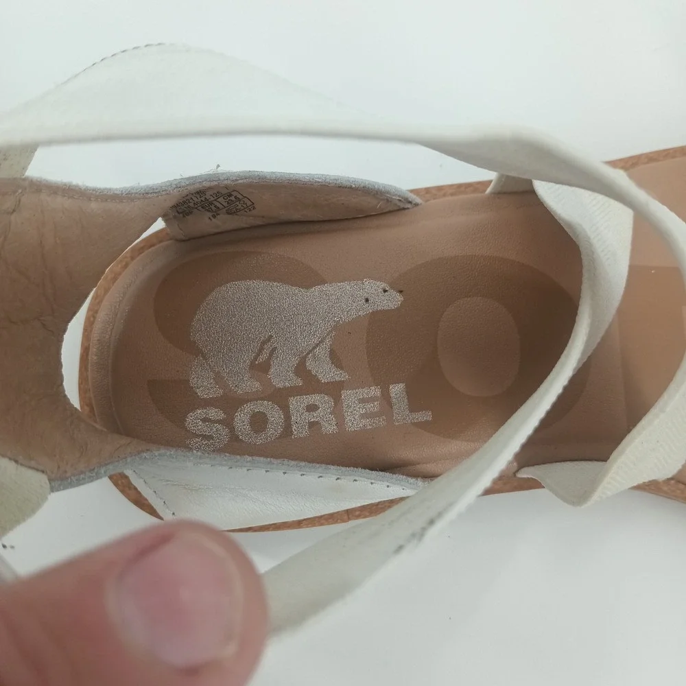 Sorel Ella II Sandal Sea Salt White Leather Elastic Straps NL4044-125 Womens 6.5